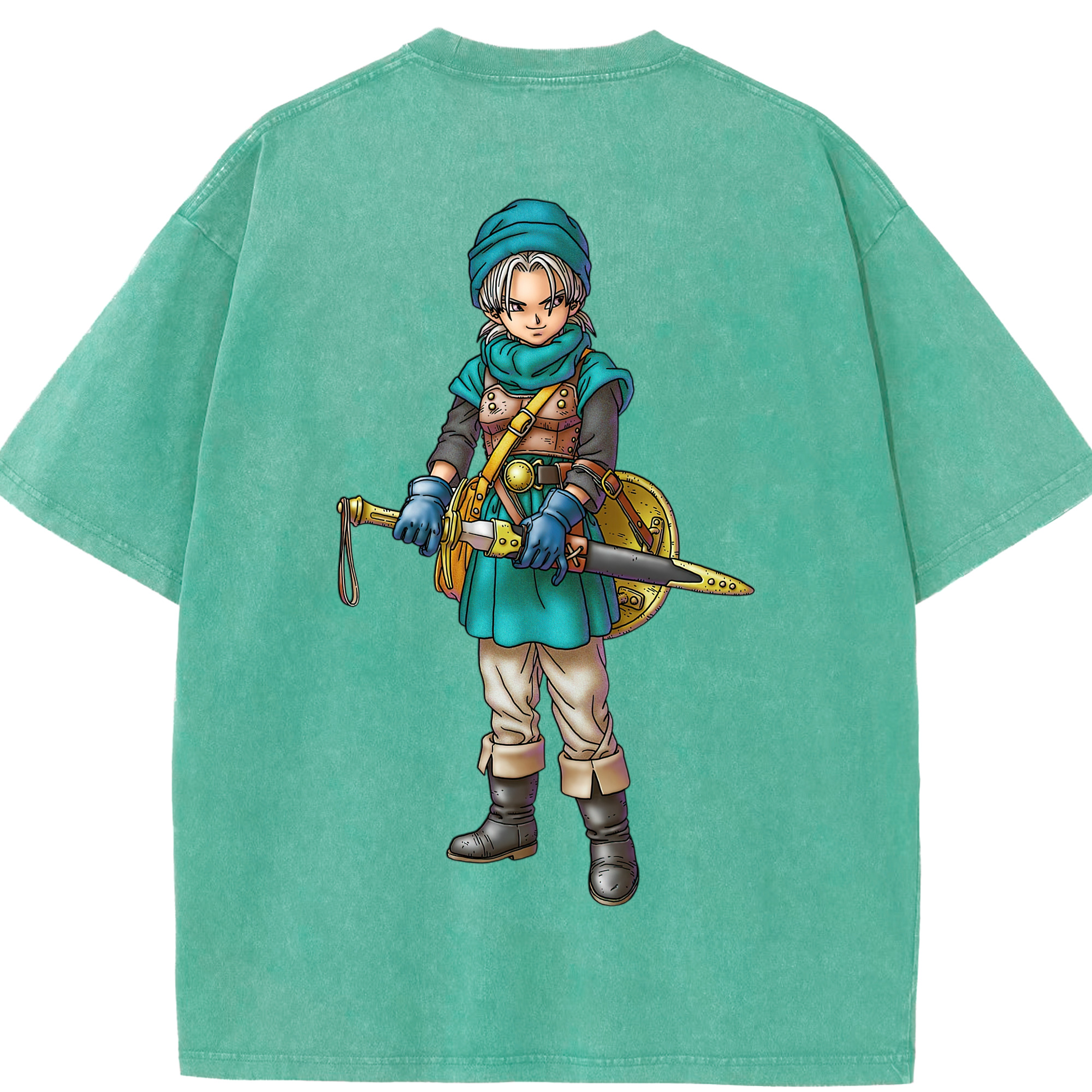 （画像用） ドラゴンクエスト Doragon Kuesuto Dragon Quest 綿100% ヴィンテージ風 半袖Tシャツ（背面プリント）